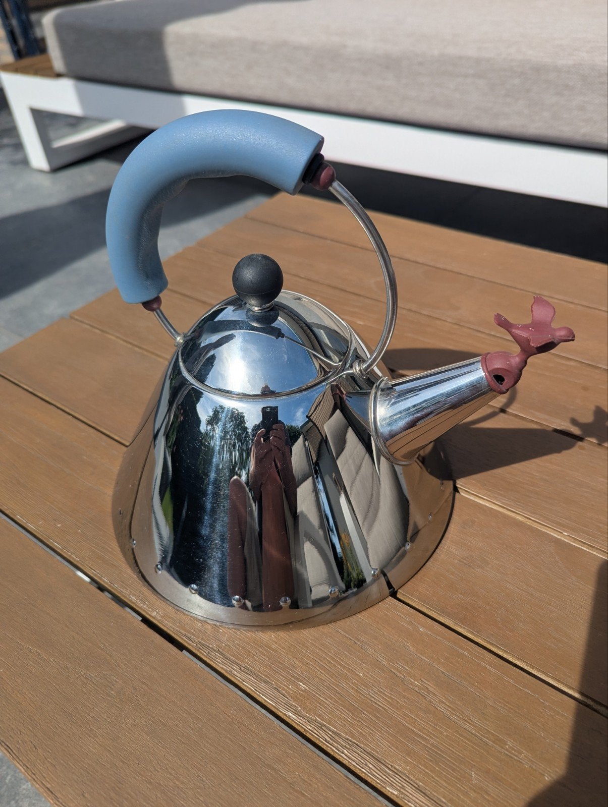 Alessi 9093 Waterketel met fluitje - RVS, zgan, Zilver, Ophalen of Verzenden, Zo goed als nieuw, Metaal