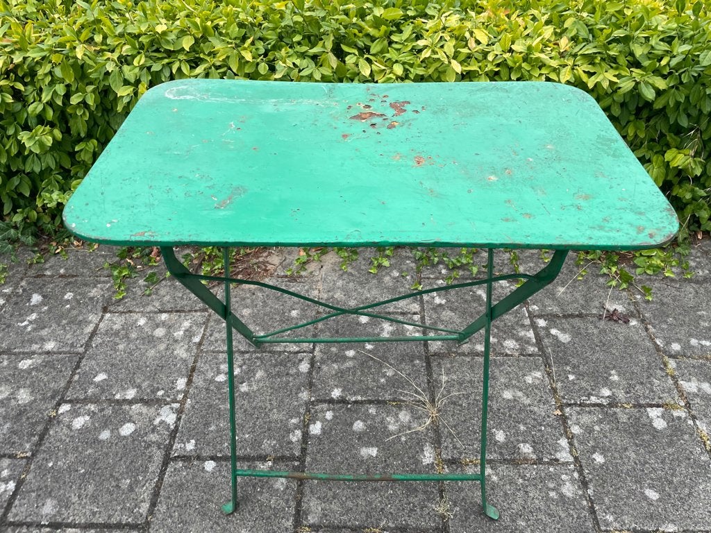 oud inklapbaar ijzeren cafe-tafeltje van Alken., Ophalen, Zo goed als nieuw, Rechthoekig, Metaal