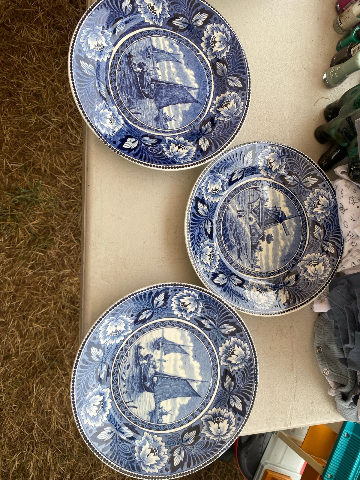 Set van 3 Delfts Blauwe Wandborden met Schepen, Ophalen of Verzenden