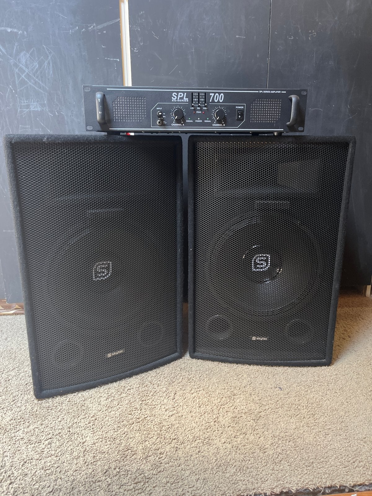 Skytec SPL 700 Versterker met 2 Skytec SL12 Speakers, Gebruikt, Losse componenten, Speakers, Ophalen