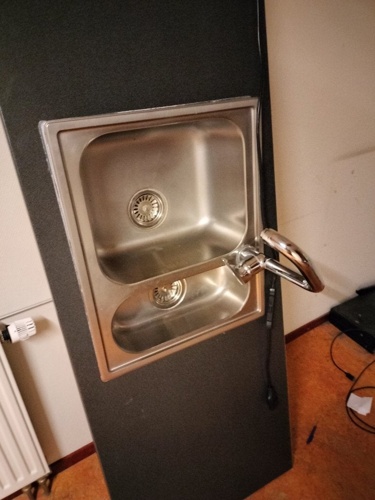 Dubbele spoelbak rvs met keukenkraan, Ophalen, IKEA, Zilver, Metaal
