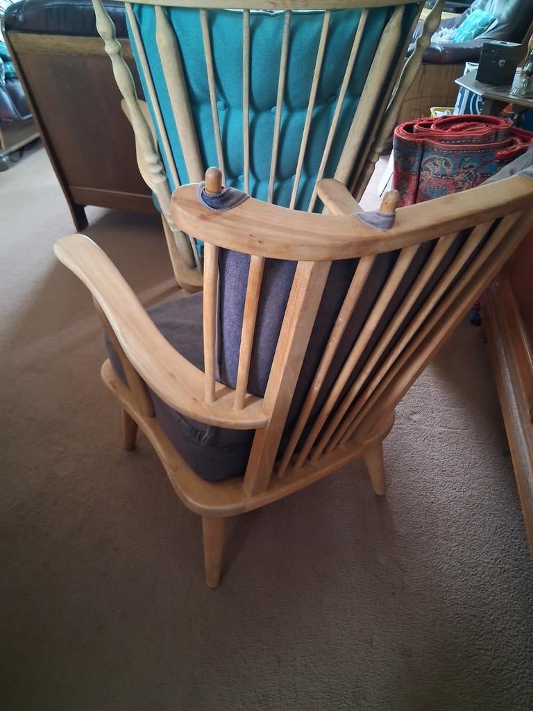 Prachtige vintage  spijltjes fauteuils, Ophalen, Hout, Vintage