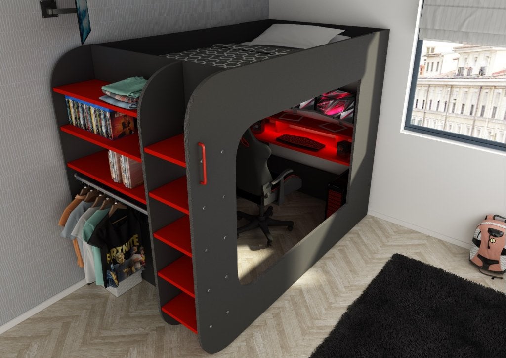 The Cube 5000 Gamingbed hoogslaper - 120x200 - Antraciet, Niet ingevuld, Niet ingevuld, Niet ingevuld