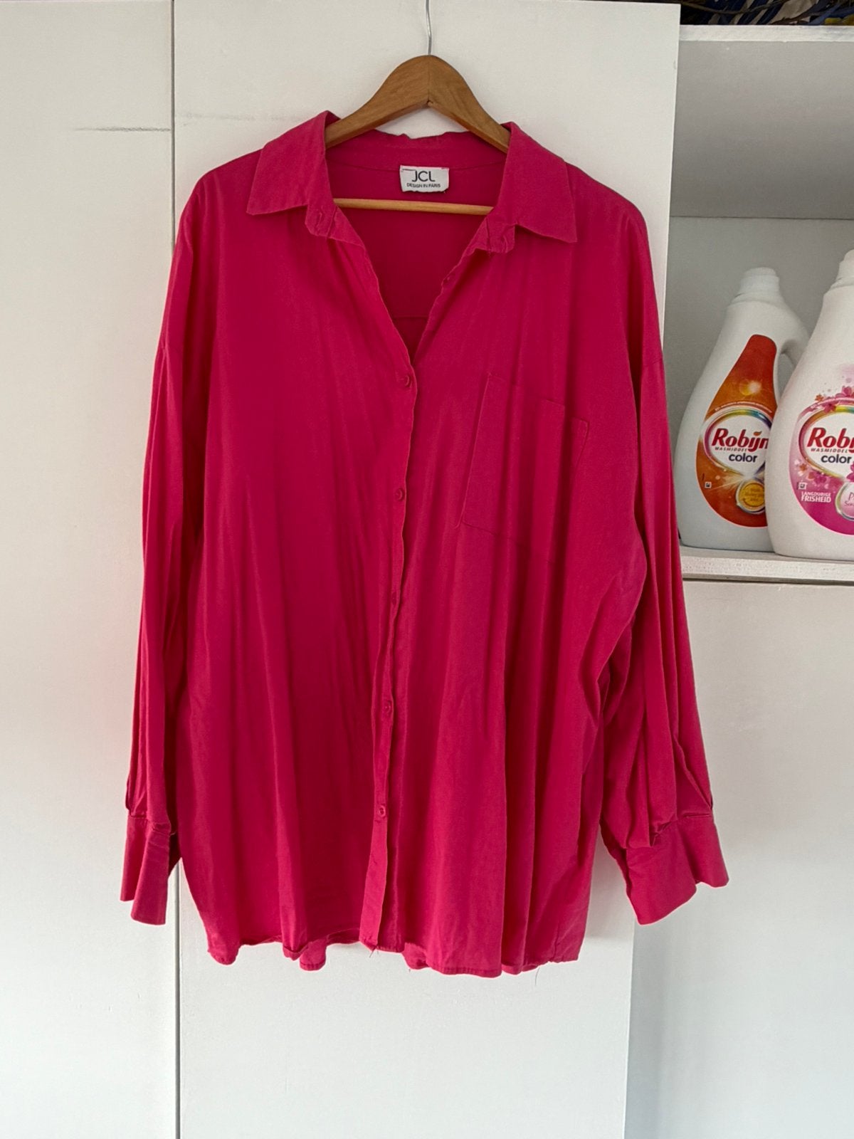 Oversized knalroze blouse/overhemd JCL, Ophalen of Verzenden, Zo goed als nieuw, Maat 46/48 (XL) of groter, Roze