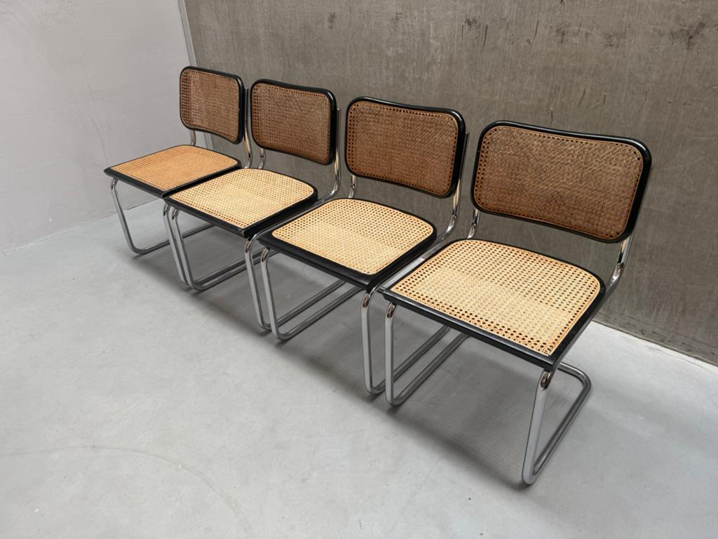 Set/4 Thonet stijl Cesca Breuer buisframe stoel zwart rotan, Ophalen