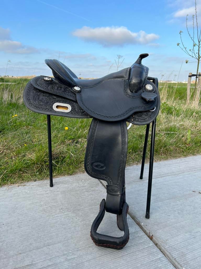 Zgn zwart western zadel 16 inch Quarter, Ophalen of Verzenden, Zo goed als nieuw, Western