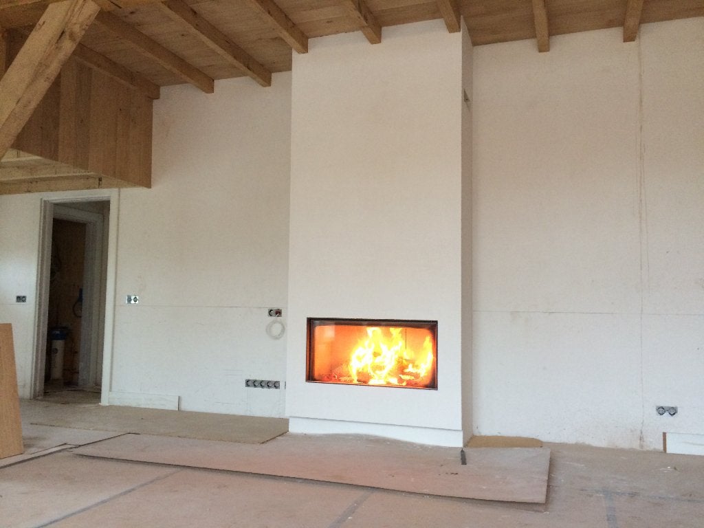 Kalfire W105/47F inbouwhaard met liftdeur en rvs rookkanaal., Ophalen, Houtkachel, Zo goed als nieuw, Inbouw