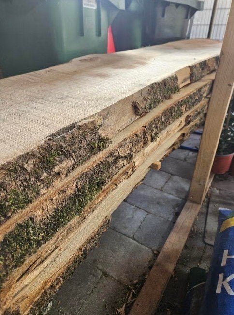 Boomstamplank - dikke plank - schaaldeel 5cm dik Essen, Doe-het-zelf en Verbouw, Hout en Planken, Ophalen, Minder dan 25 mm, Eiken