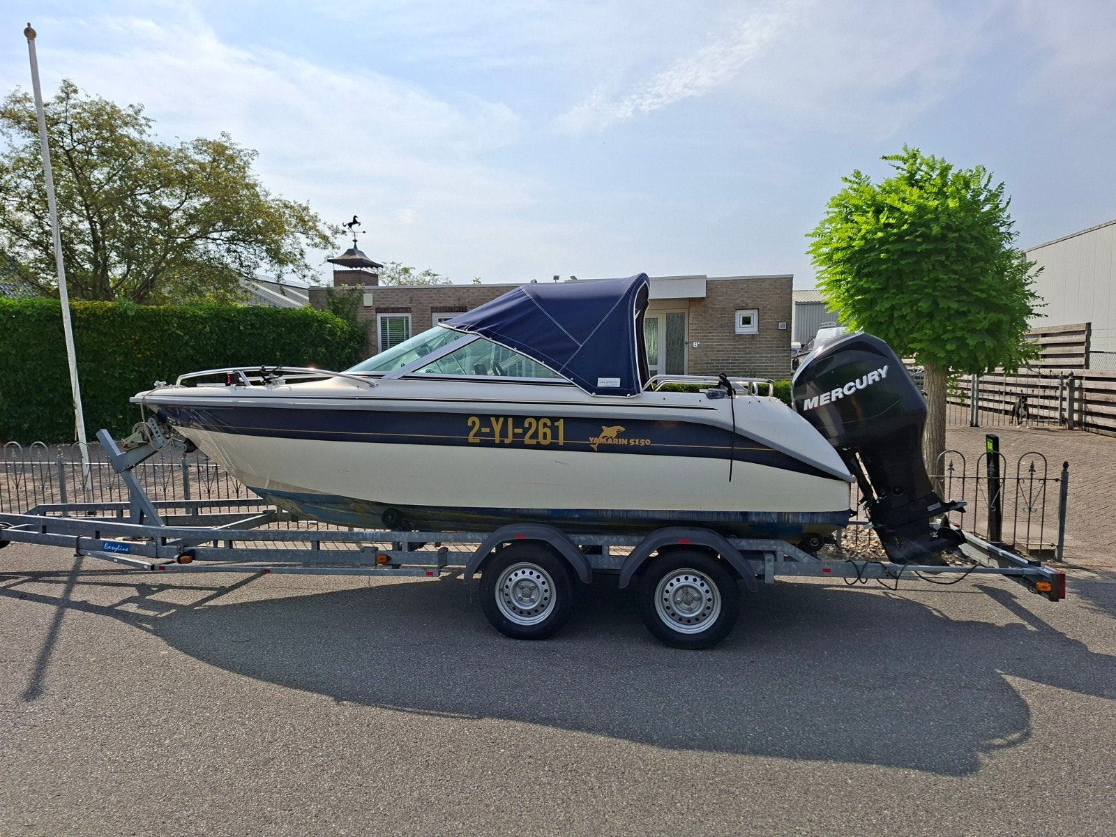 Yamarin Bowrider 5150 met 80 pk Mercury en trailer, Ophalen, Buitenboordmotor