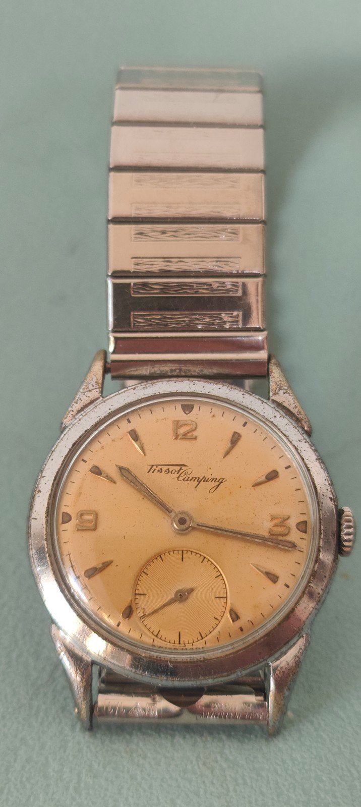Tissot Camping jaren '50, Sieraden, Tassen en Uiterlijk, Horloges | Antiek, Verzenden, Staal, Tissot, 1960 of later