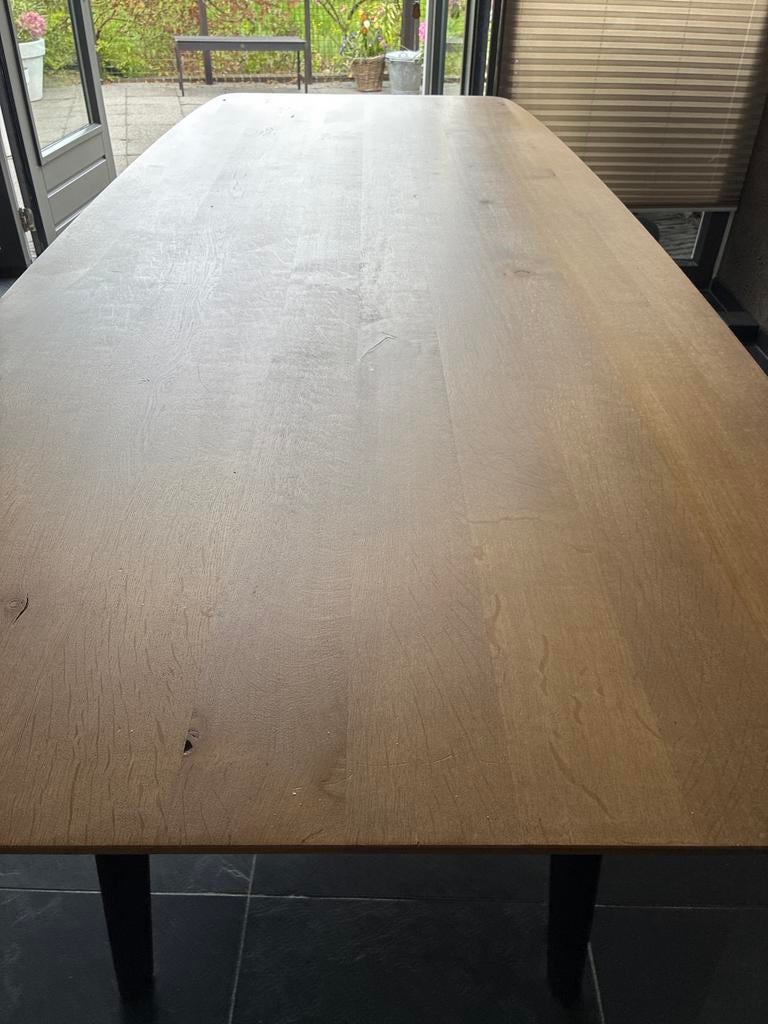 Premium eettafel  houten blad en zwarte poten topkwaliteit, Ophalen, Deens, 200 cm of meer, 50 tot 100 cm