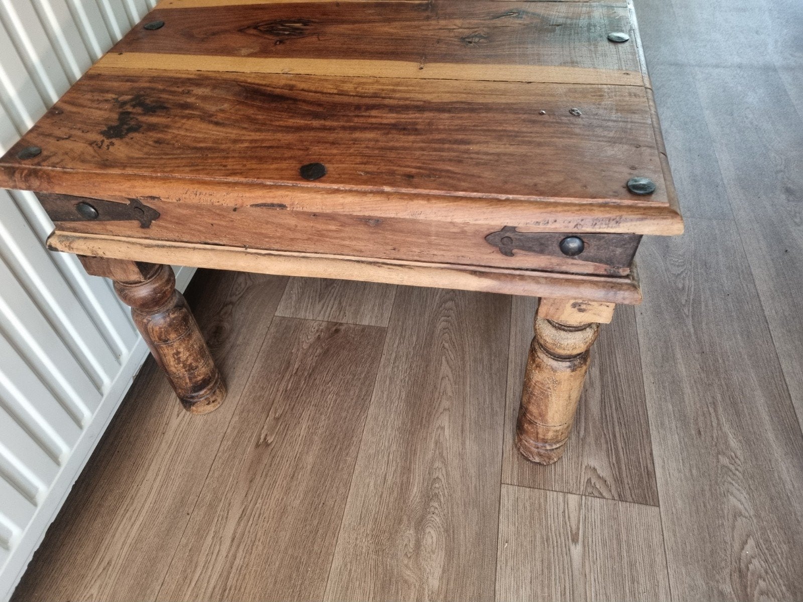 Rustieke houten salontafel, Ophalen, Minder dan 50 cm, Gebruikt, Vierkant