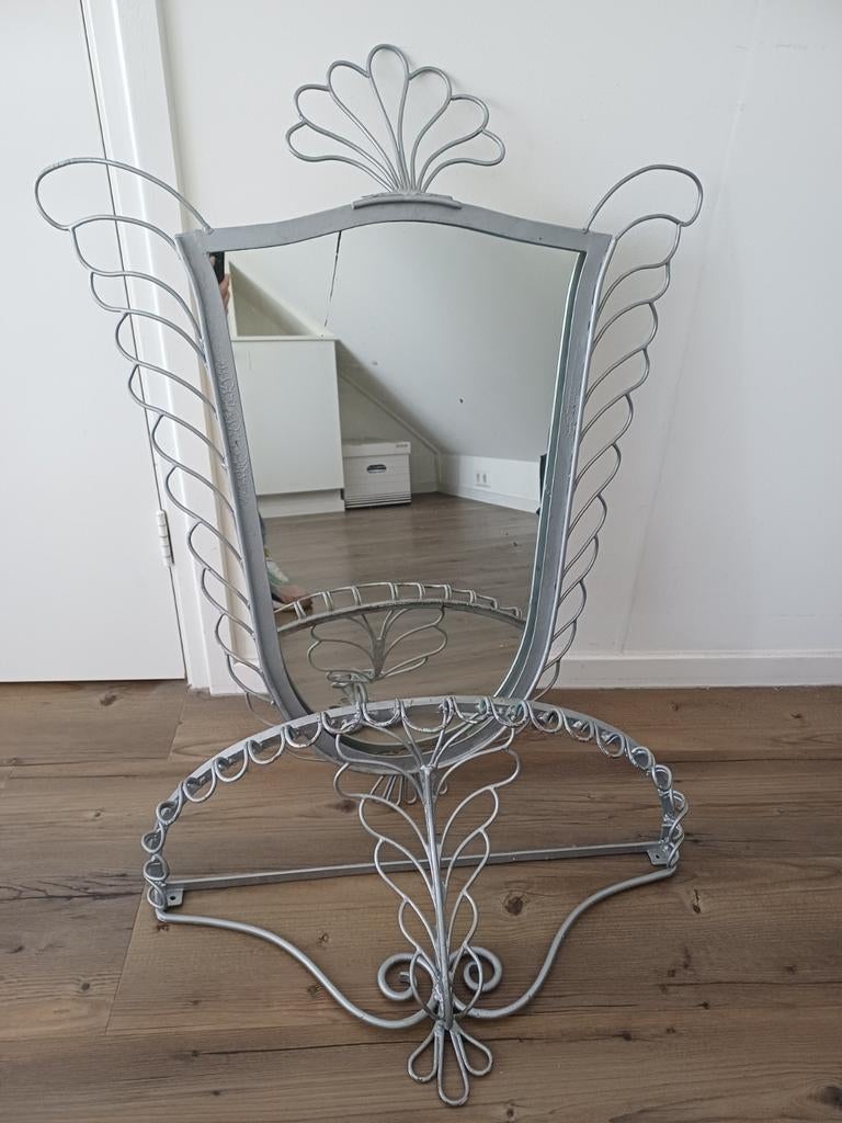 Vintage Spiegel met Planchet - Zilverkleurig IJzer, Huis en Inrichting, Woonaccessoires | Spiegels, Ophalen