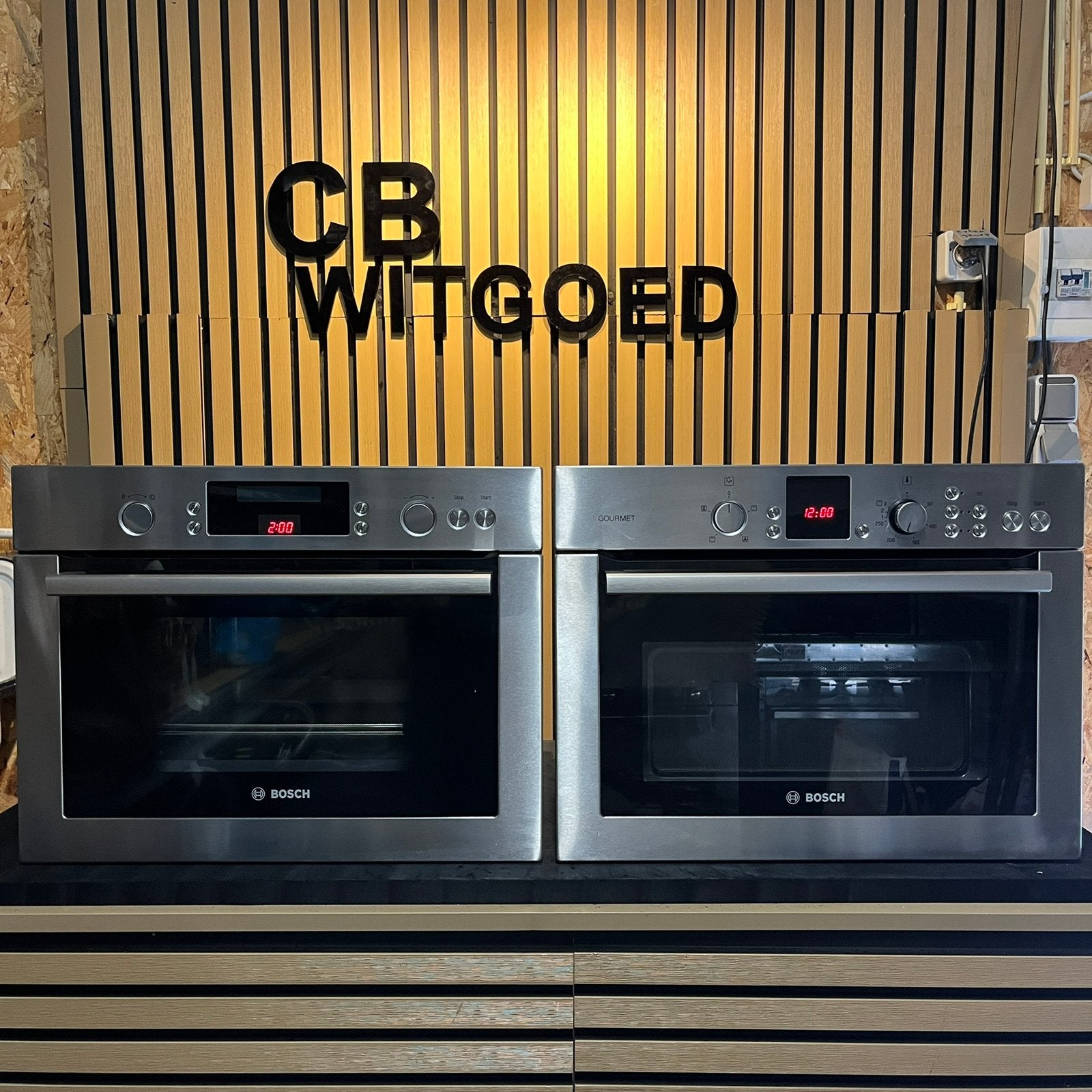 Luxe Bosch set combi oven magnetron en solo stoomoven, Ophalen, 45 tot 50 cm, Bosch, Inbouw