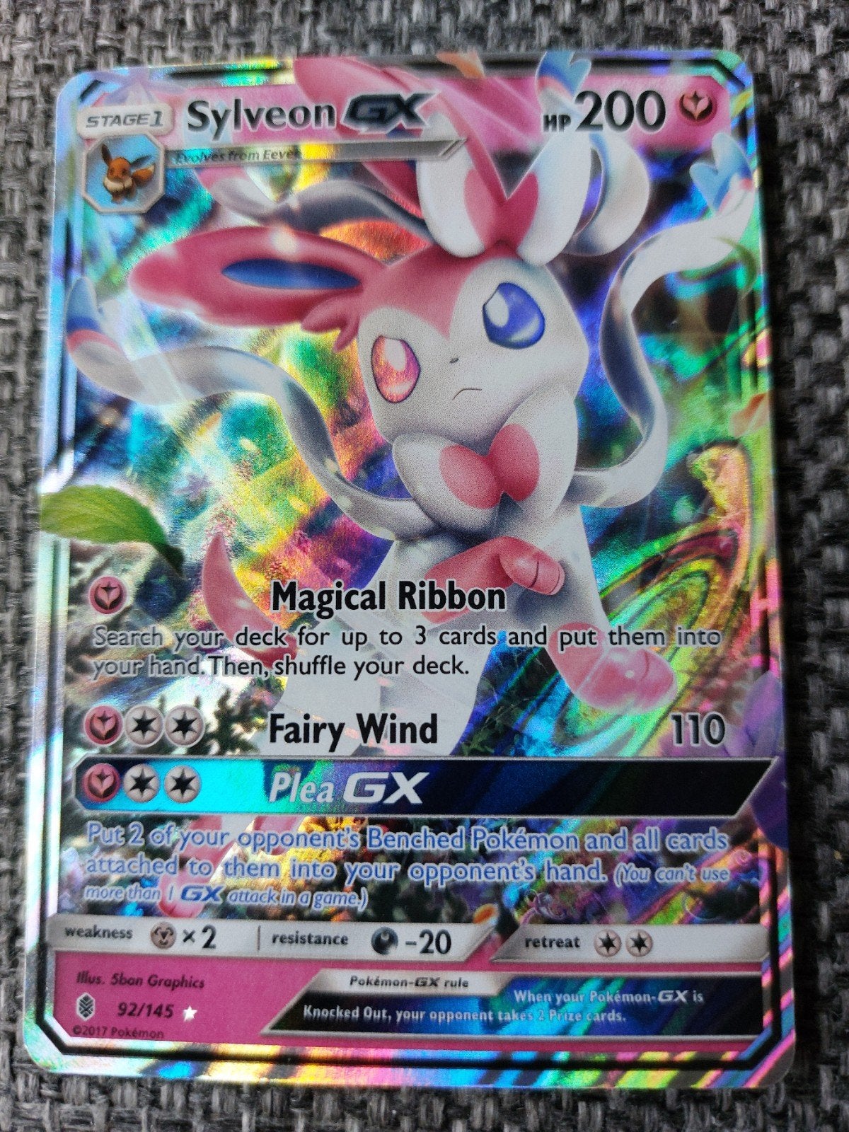 Sylveon GX 92/145 Full Art Pokémon Kaart, Ophalen of Verzenden, Zo goed als nieuw, Losse kaart, Foil