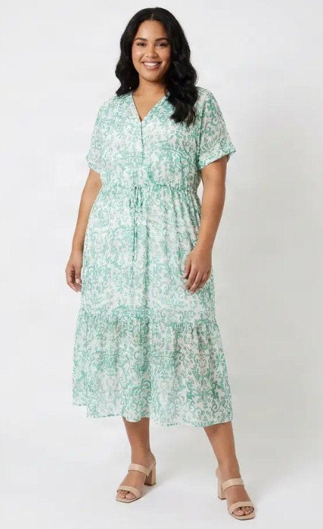 MIDI lange zomer jurk groen wit Ibiza BOHO 46 / 48, Pomme Rouge Paris, Maat 46/48 (XL) of groter, Nieuw, Ophalen of Verzenden