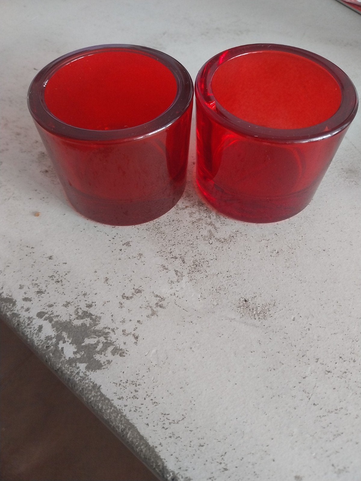 Set van 2 rode waxinelichthouders van glas, Waxinelichthouder, Ophalen of Verzenden, Rood, Glas