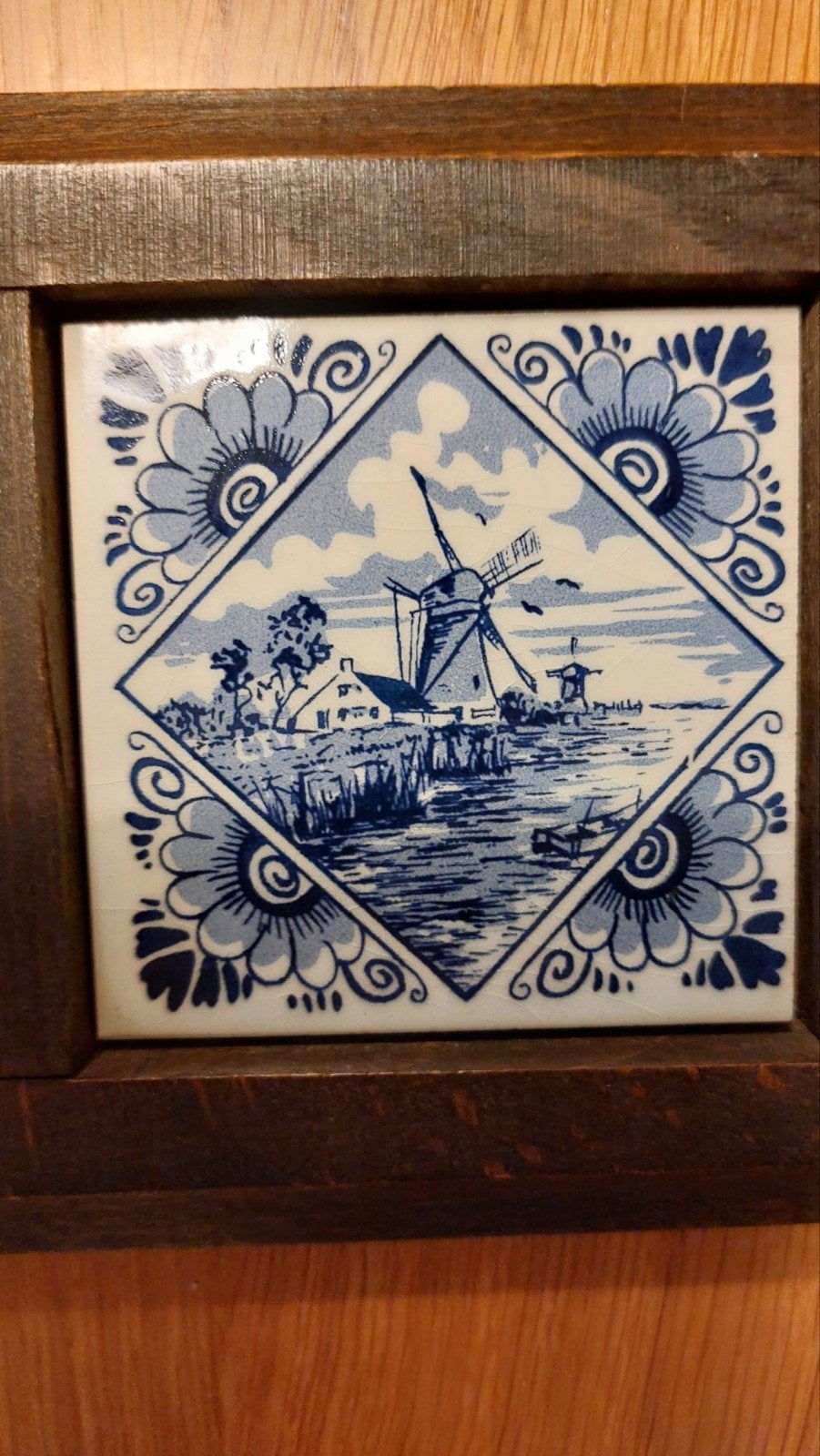 Delfts blauwe tegel in lijst., Antiek en Kunst, Ophalen