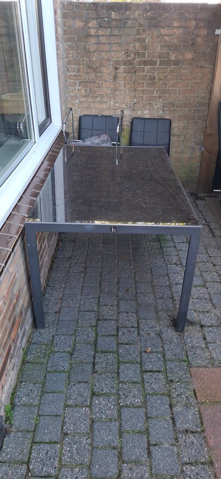 Tuin-/balkontafel met glazen blad, Ophalen, Gebruikt, Rechthoekig, Metaal