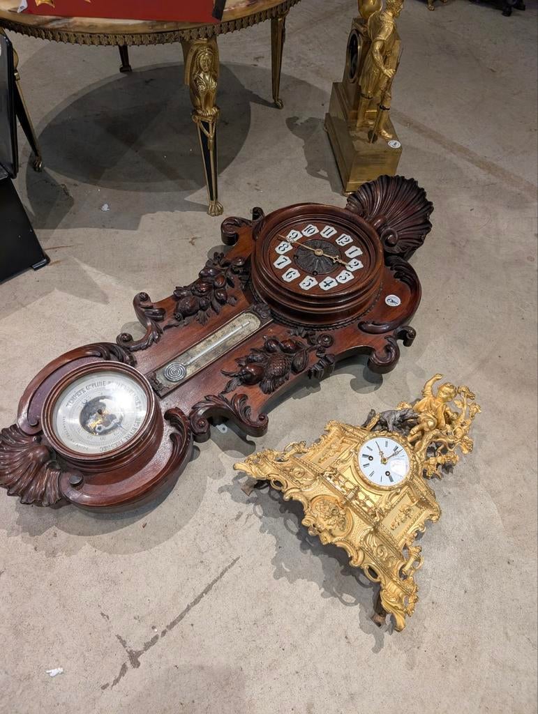 Grote antieke mahoniehouten klok barometer 96 cm. €350, Antiek en Kunst, Antiek | Klokken, Ophalen