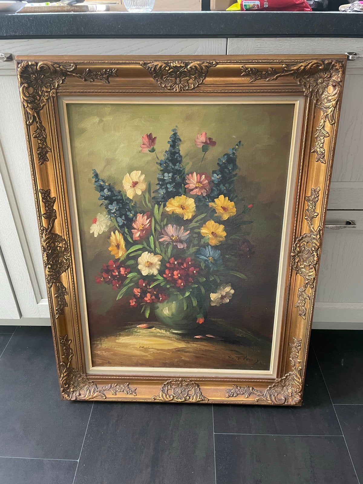 Prachtig bloemenstilleven van S. Fleury, 19e eeuw, Antiek en Kunst, Ophalen of Verzenden