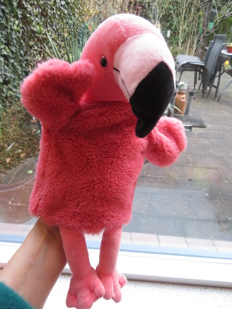 Handpop Flamingo van The Puppet Company meet ca 36 cm, Overige typen, Ophalen of Verzenden, Zo goed als nieuw, Wasbaar