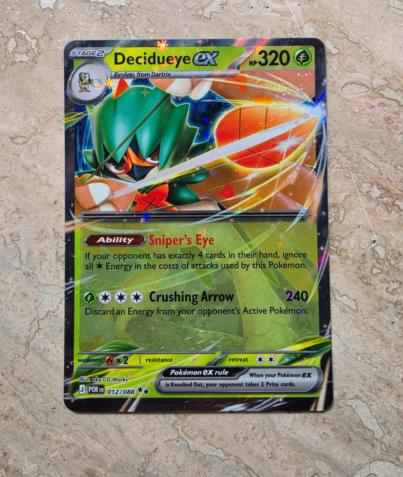 Decidueye EX Pokémon 012/088 POR, Ophalen of Verzenden, Zo goed als nieuw, Losse kaart, Foil