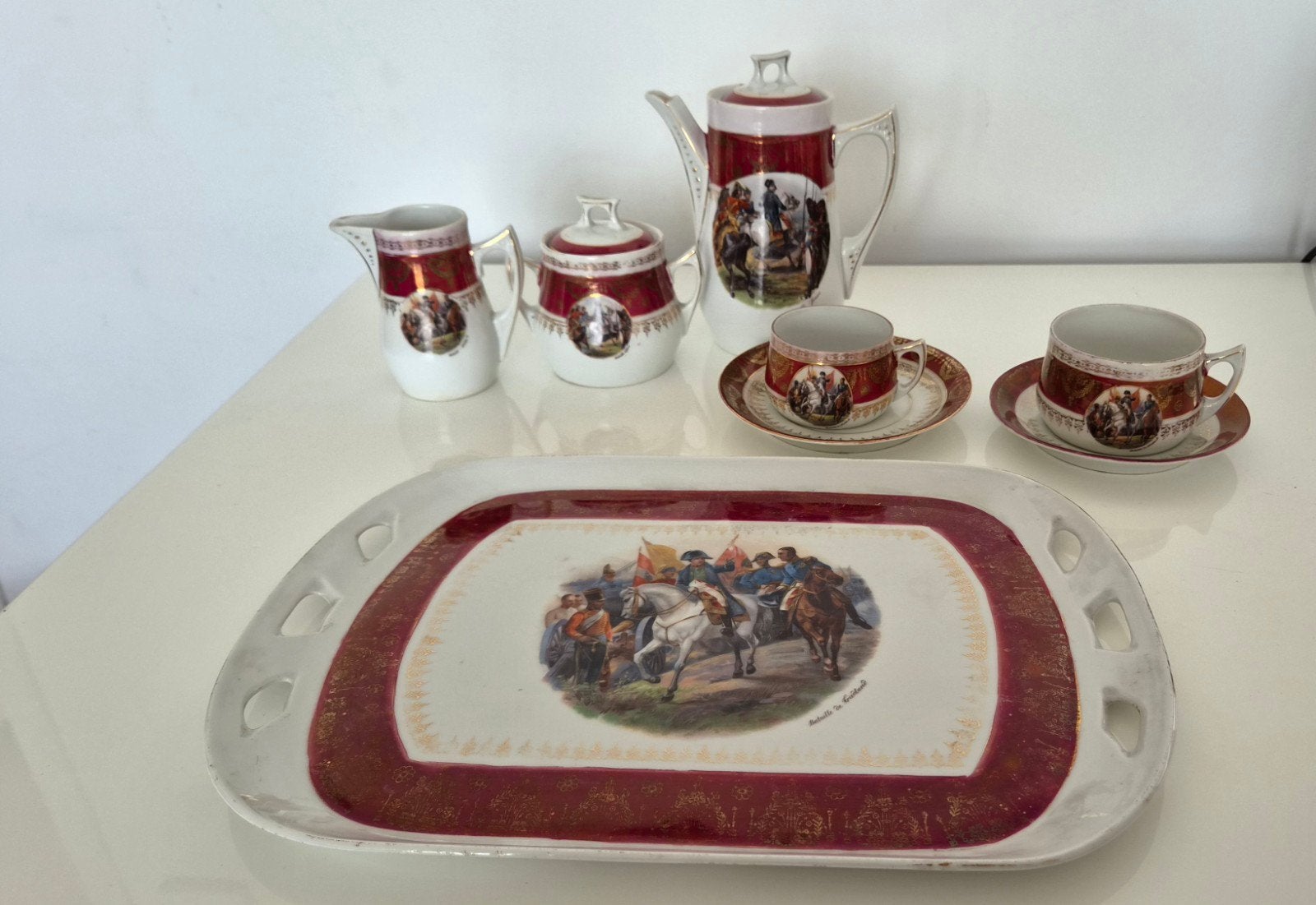 Porseleinen Koffieset met Dienblad - Napoleon, Antiek en Kunst, Ophalen