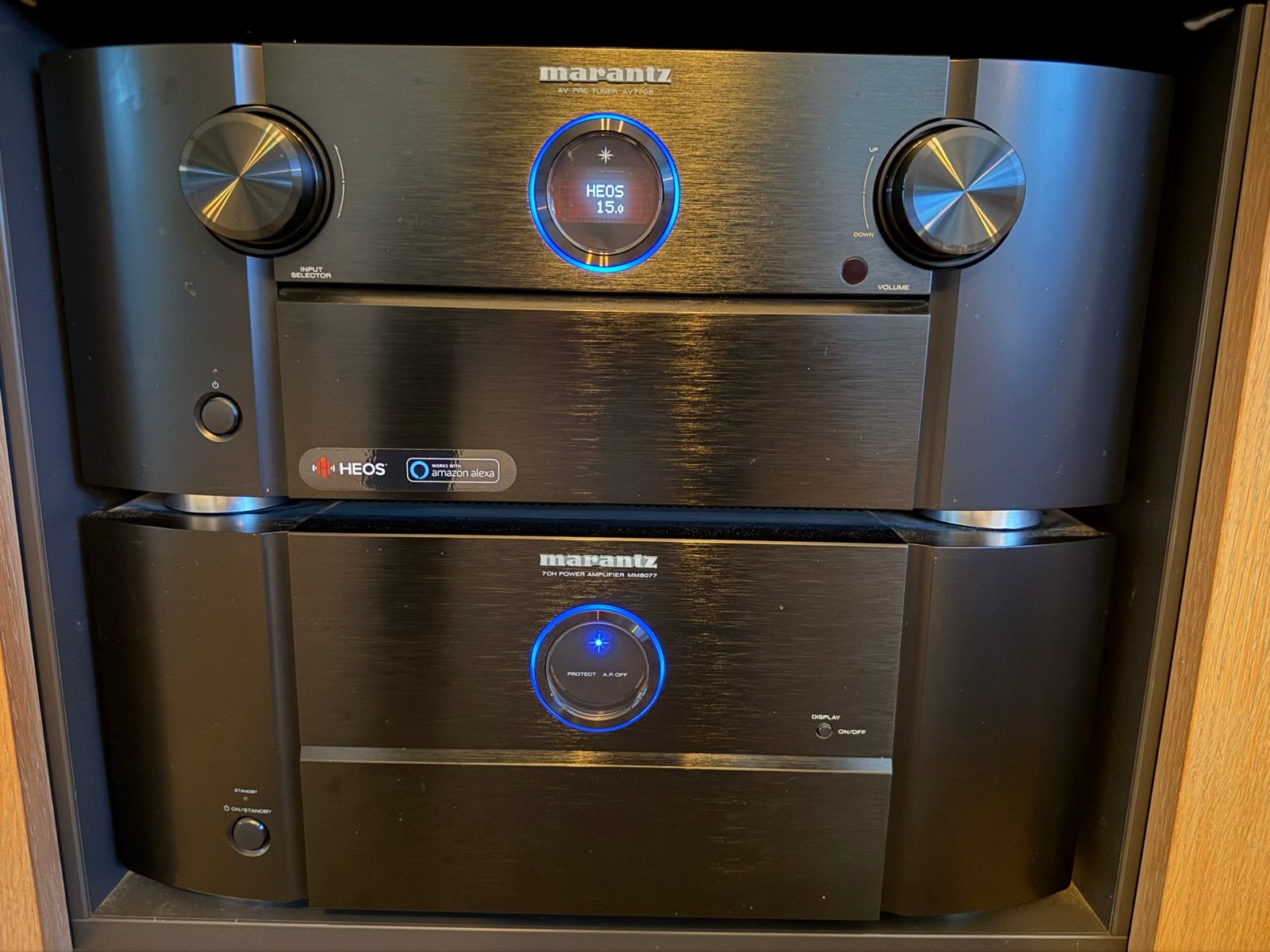 Marantz AV7705 Voorversterker en MM8077 Eindversterker, Overige systemen, Zo goed als nieuw, 120 watt of meer, Ophalen