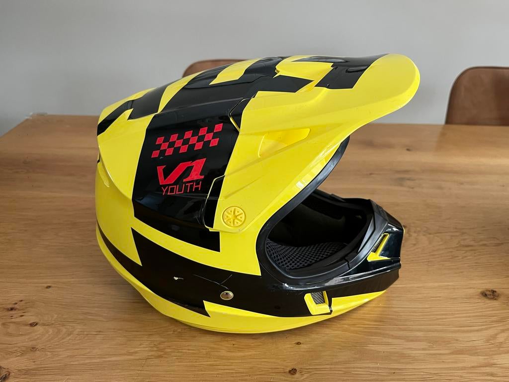 Fox V1 Youth crosshelm geel zwart maat YS, Ophalen of Verzenden, Tweedehands, Offroadhelm, Kinderen