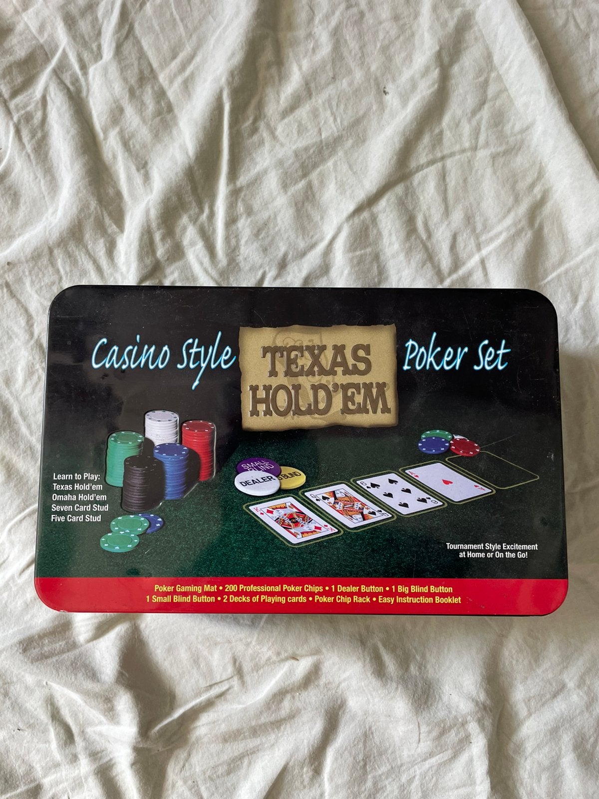 Pokerset Texas Hold’em in blik, Ophalen, Zo goed als nieuw
