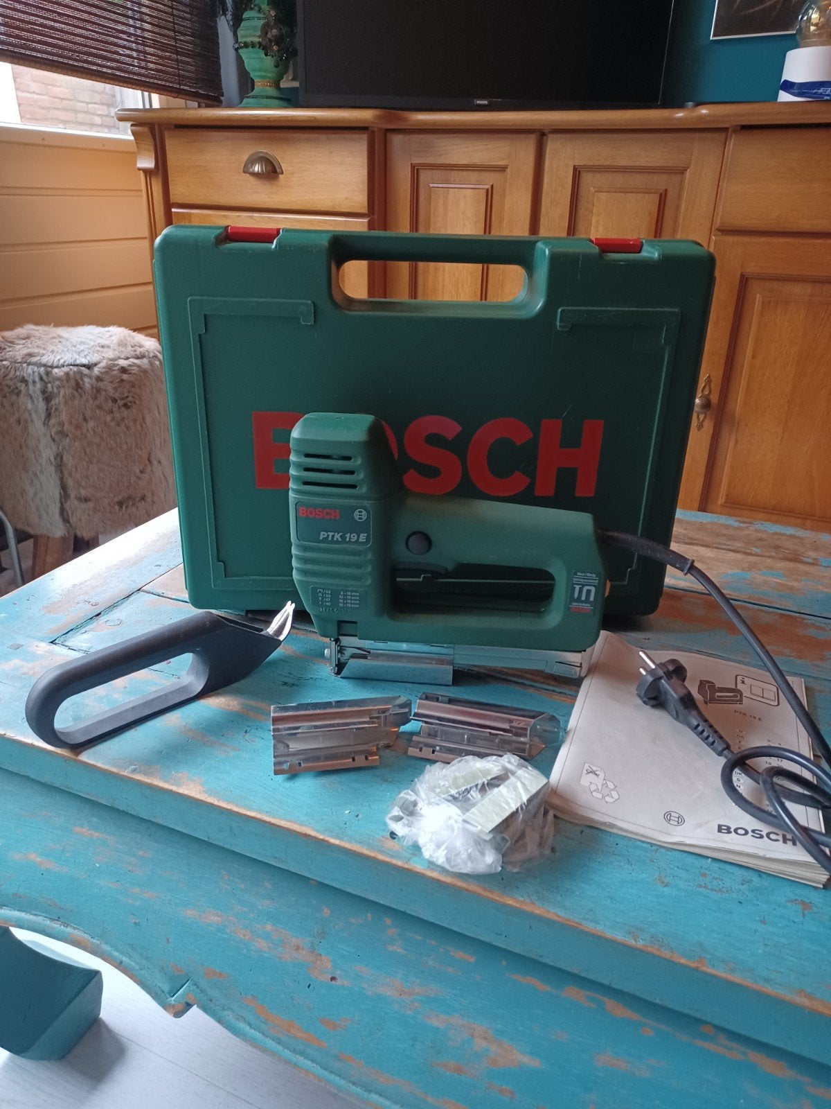 Bosch PTK 19 E tacker met koffer en toebehoren., Ophalen of Verzenden, Gebruikt