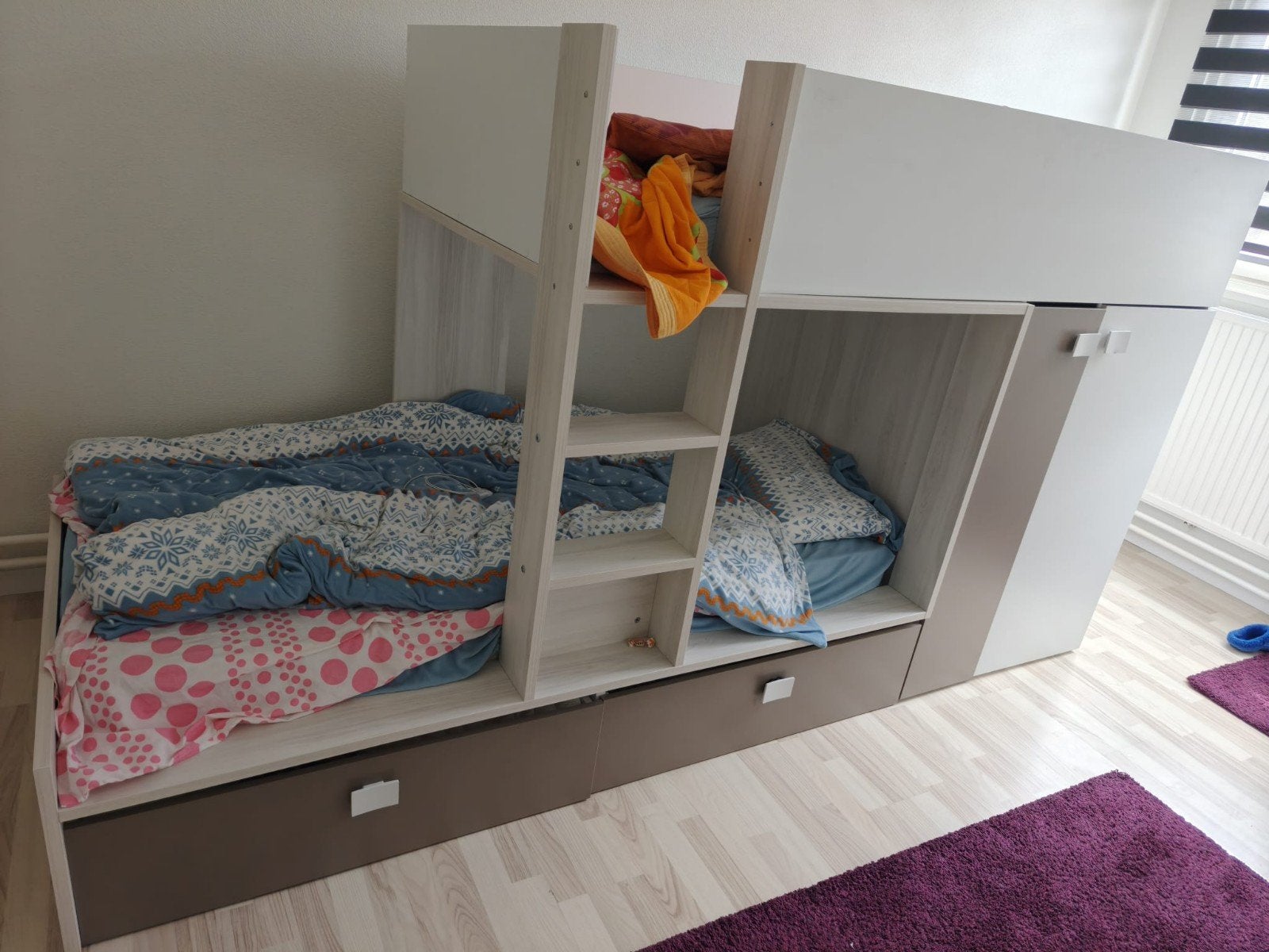 Stapelbed met ingebouwde kast en lades, Ophalen, Gebruikt, 90 cm, 160 tot 180 cm