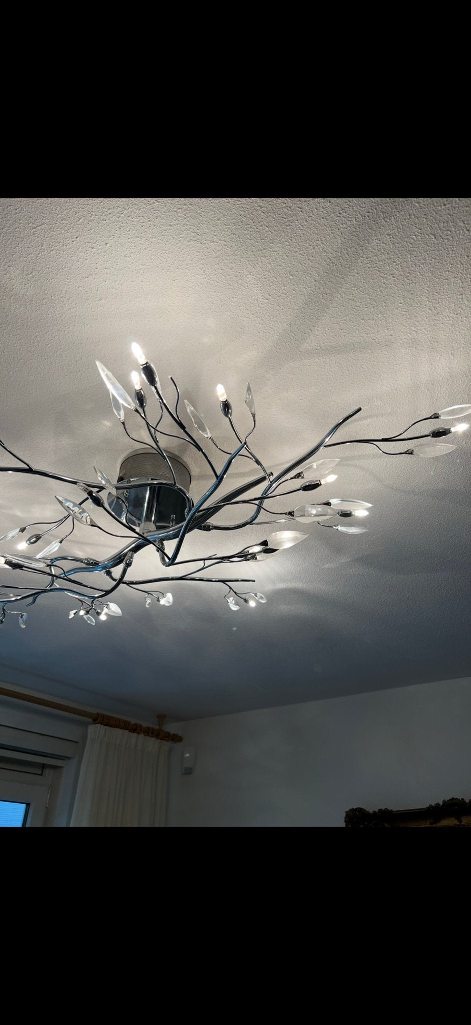 plafondlamp - takken met glazen bladeren, Ophalen, Gebruikt, Glas, Overige fittingen