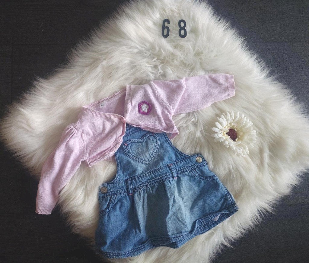 Setje spijker jurkje en roze bolero maat 68, Ophalen of Verzenden, Gebruikt, Meisje, Setje