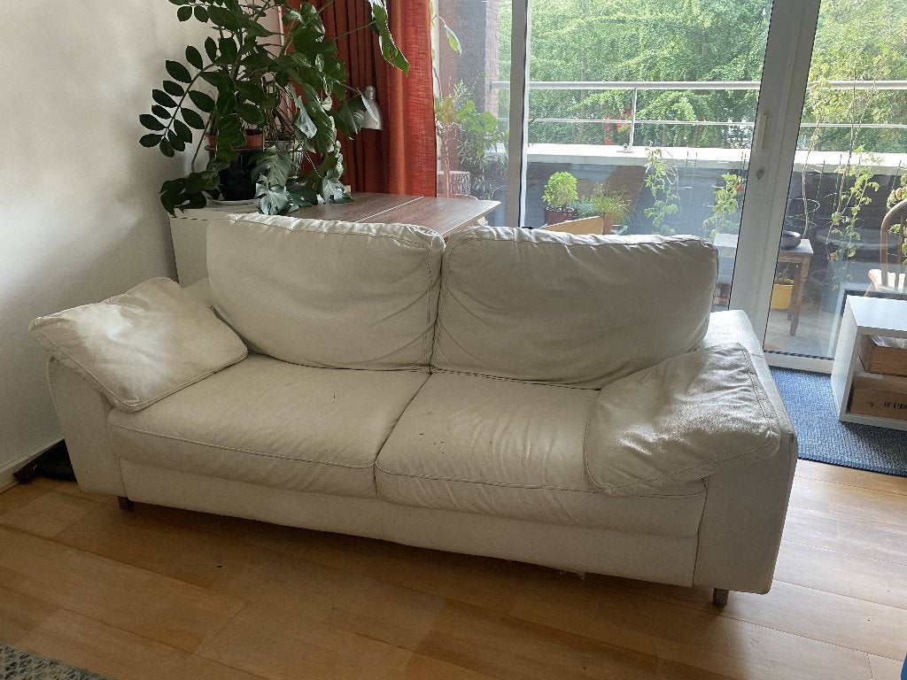 Witte leren bank - Gebruikt, Huis en Inrichting, Ophalen, Gebruikt, 150 tot 200 cm, Tweepersoons