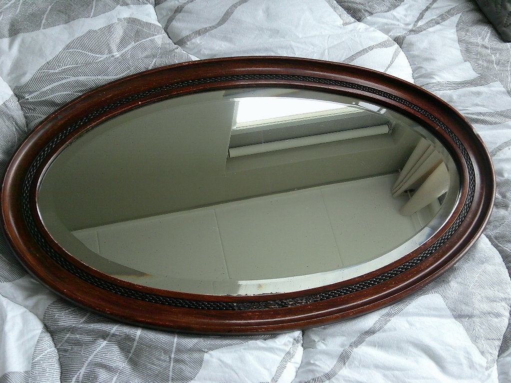 892 Antieke spiegel 69 cm bij 42 cm Facet geslepen, Ophalen, Minder dan 50 cm, Zo goed als nieuw, Minder dan 100 cm