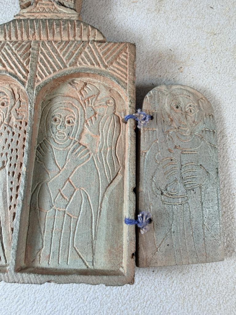 260514 oud stenen coptic ikon - 4 doors uit Ethiopie., Ophalen of Verzenden