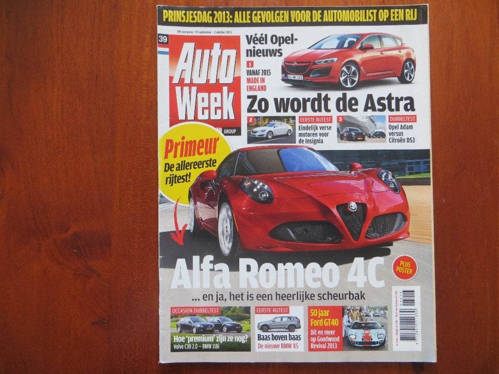 Autoweek 39 2013 Alfa Romeo 4C, Opel Astra, Insignia, Adam, Ophalen of Verzenden, Zo goed als nieuw, Alfa Romeo