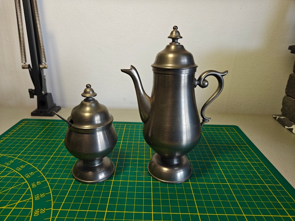 Tinnen koffiepot met suikerpot en lepeltje kwaliteitstin set, Ophalen of Verzenden