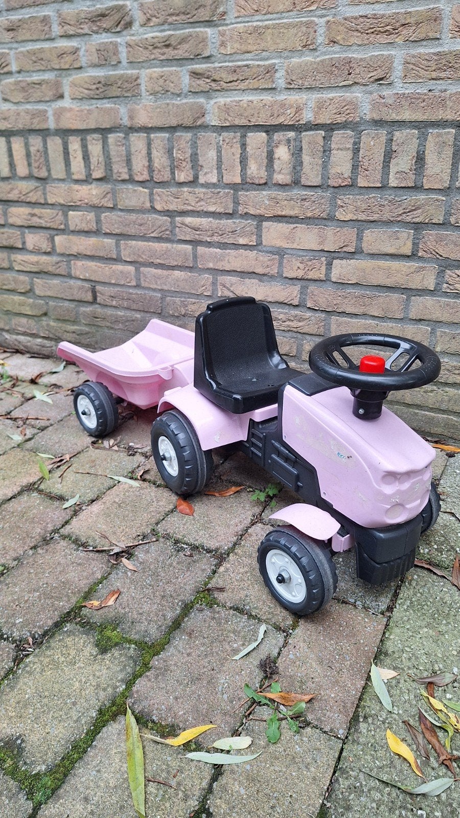 Roze peuter tractor met losse aanhanger, Ophalen, Gebruikt