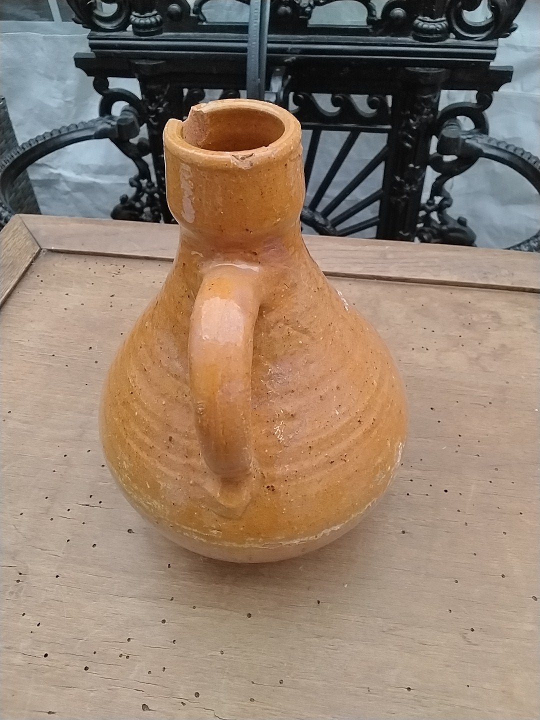 Antieke aardewerken kruik met baardman, 24 cm hoog, Ophalen of Verzenden