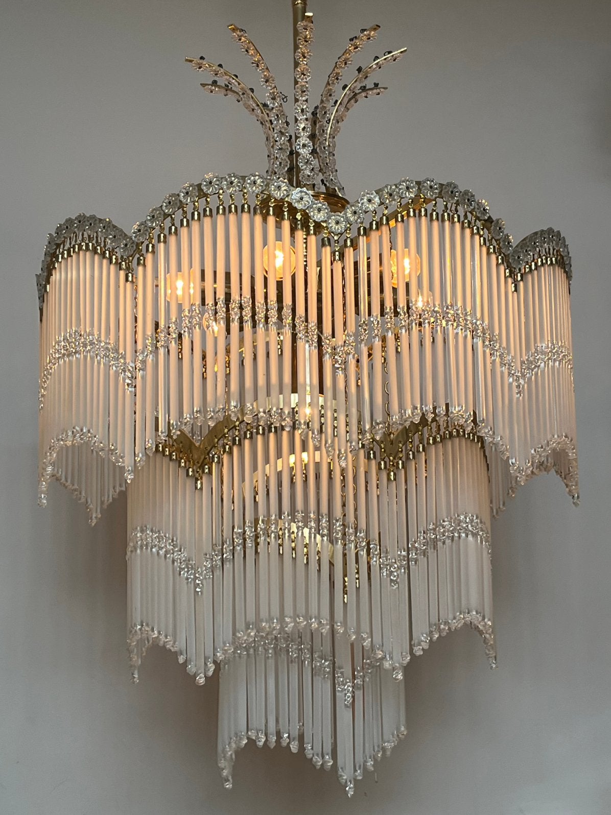Unieke grote kristal Staafjes kroonluchter hanglamp vintage, Huis en Inrichting, Lampen | Kroonluchters, Vintage, Vintage, Vintage