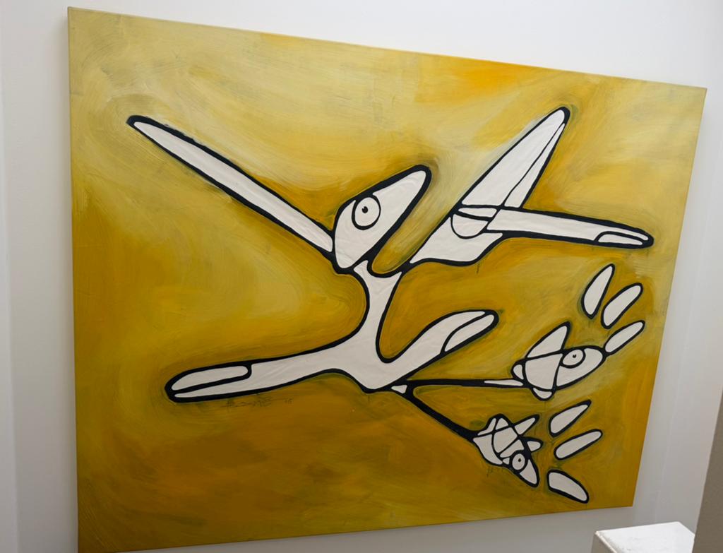 Origineel Boxie kunstwerk acryl op doek groot corneillestijl, Ophalen