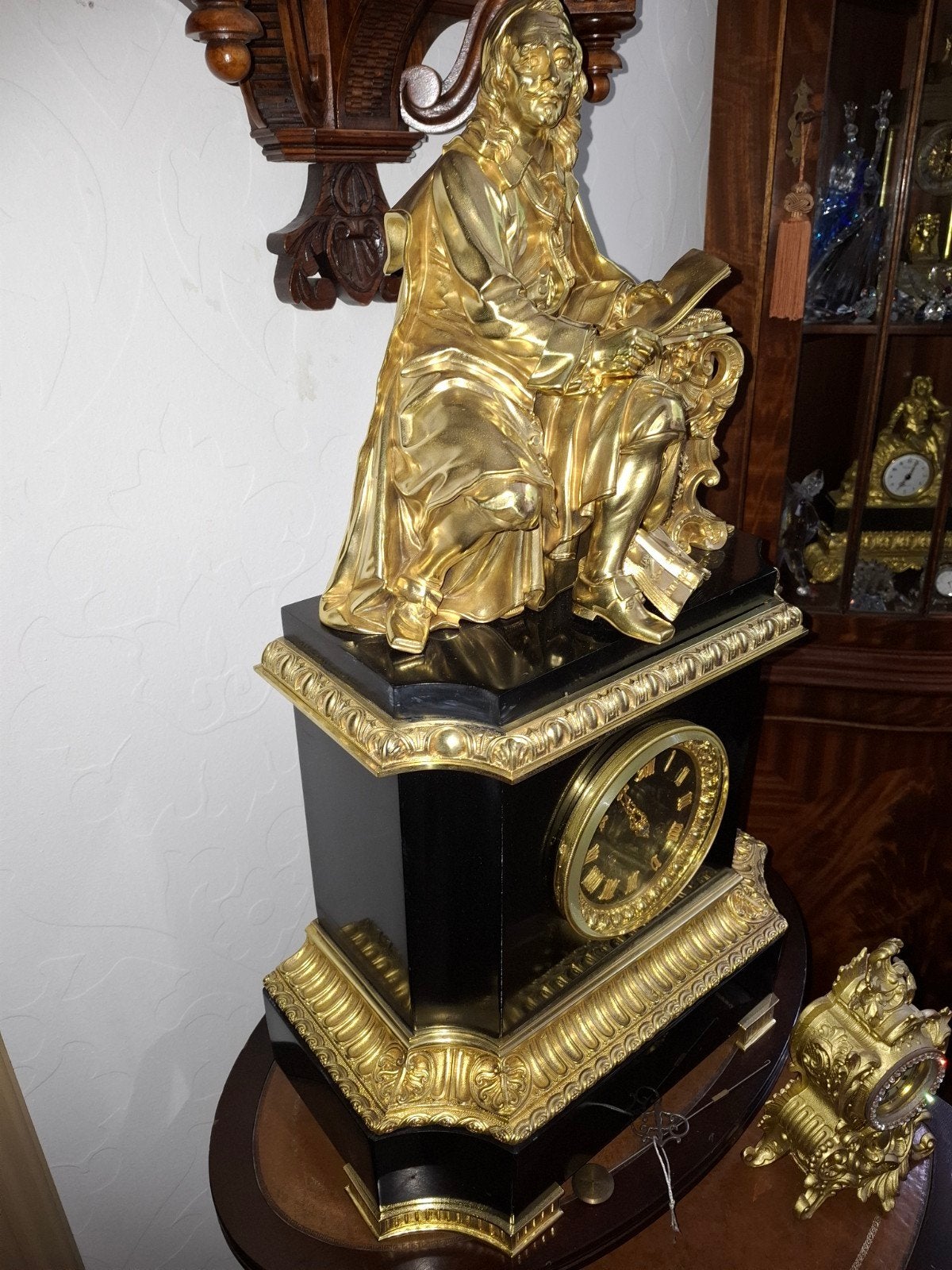 Antieke Franse pendule met verguld bronzen beeld, Antiek en Kunst, Ophalen