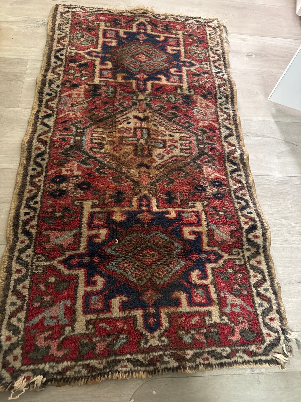 Handgeknoopt Oosters/Perzisch loper-vloerkleed 110x60cm, Gebruikt, 100 tot 150 cm, Rechthoekig, Rood