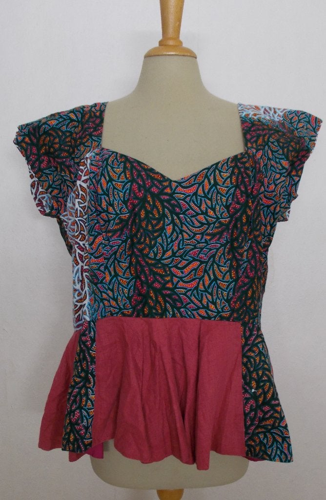 Aparte 100% katoenen handmade top! L/XL, Kleding | Dames, Maat 42/44 (L), Zo goed als nieuw, Korte mouw, Meerkleurig