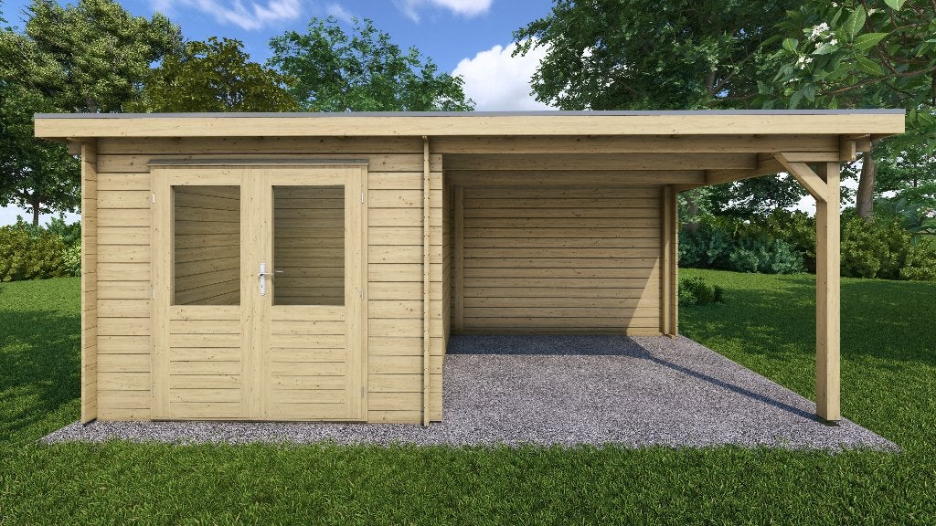 Fonteyn Basicline Tuinhuis met overkapping Dahlia 550x250cm, Tuin en Terras, 200 tot 400 cm, Verzenden, Blokhut, Nieuw