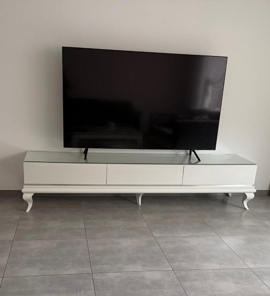Wit hoogglans tv Meubel met glasplaat!, Ophalen of Verzenden, Zo goed als nieuw, 200 cm of meer, Minder dan 100 cm