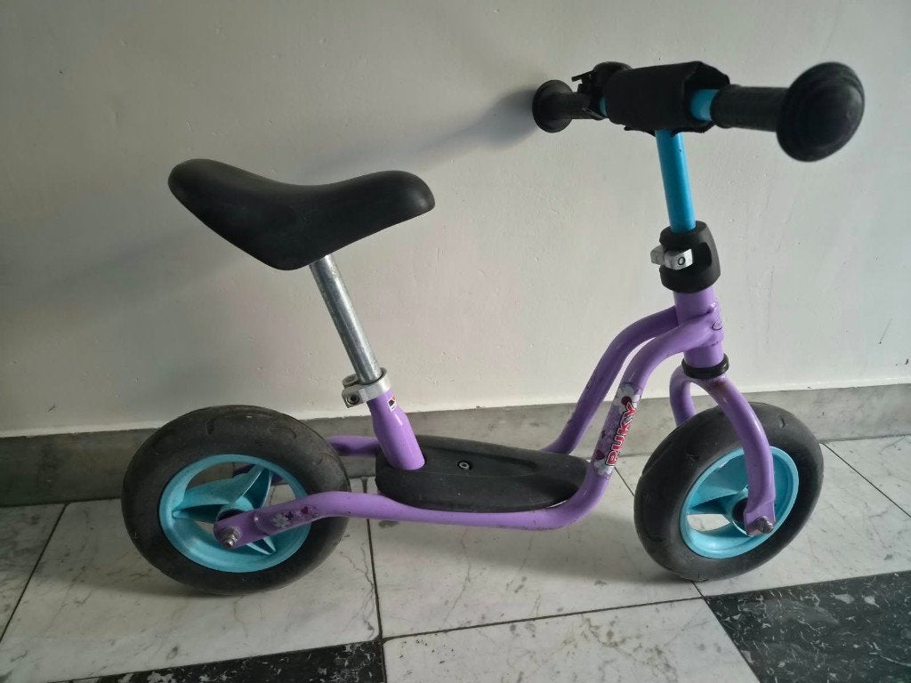 Puky loopfiets paars/turquoise met bel, Ophalen, Gebruikt, Loopfiets